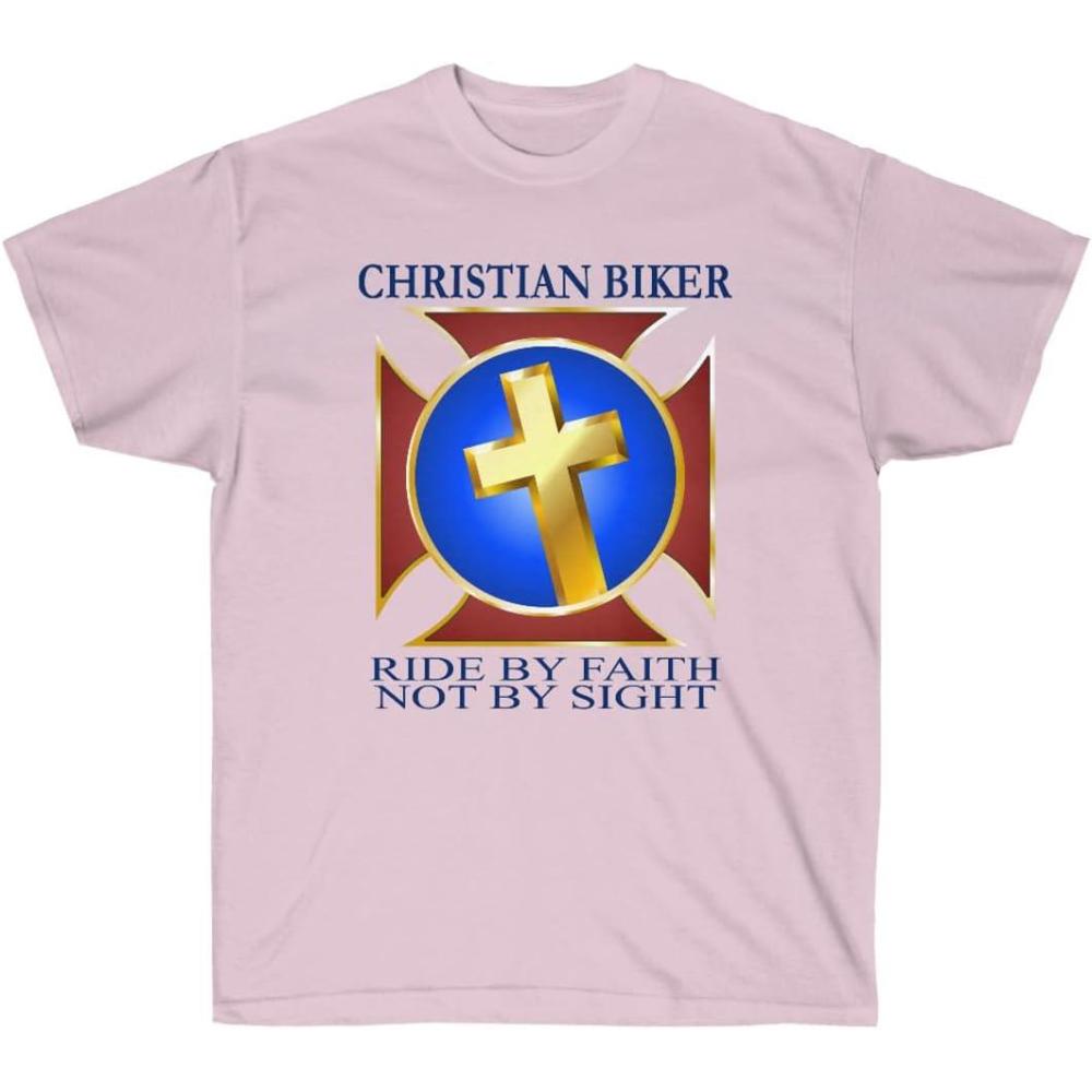 imageChristian Biker  Ride by Faith  Christian TShirtLight Pink