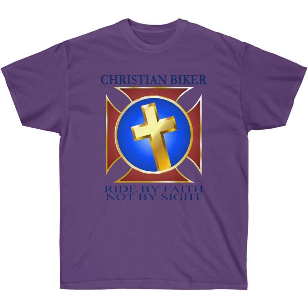 imageChristian Biker  Ride by Faith  Christian TShirtPurple