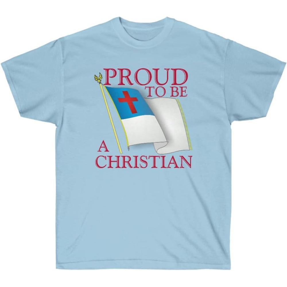 imageExpress Design Group Proud to Be A Christian Flag Christian TShirtLight Blue