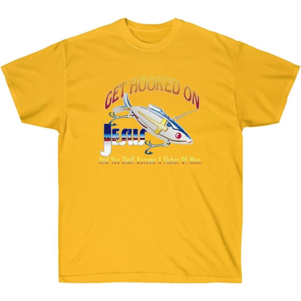 imageGet Hooked On Jesus and You Should Become A Fisher of Men Christian TShirtGold