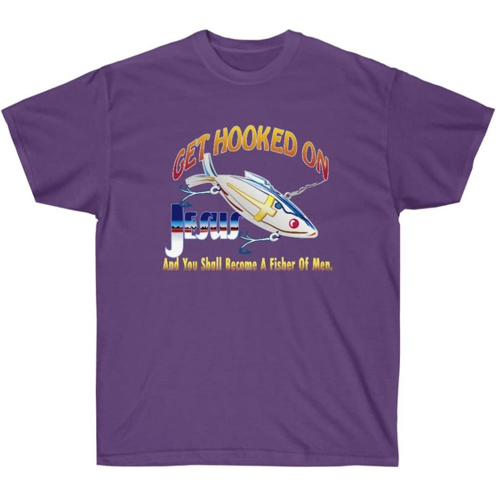 imageGet Hooked On Jesus and You Should Become A Fisher of Men Christian TShirtPurple