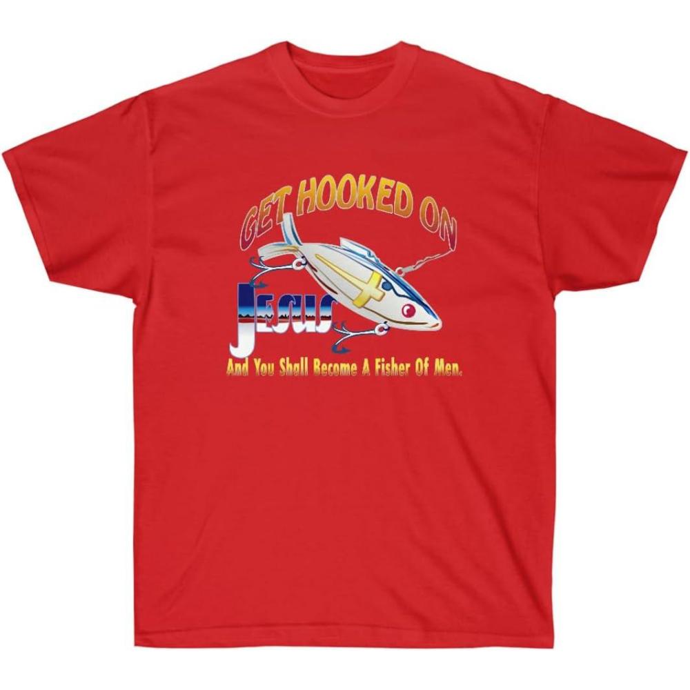 imageGet Hooked On Jesus and You Should Become A Fisher of Men Christian TShirtRed