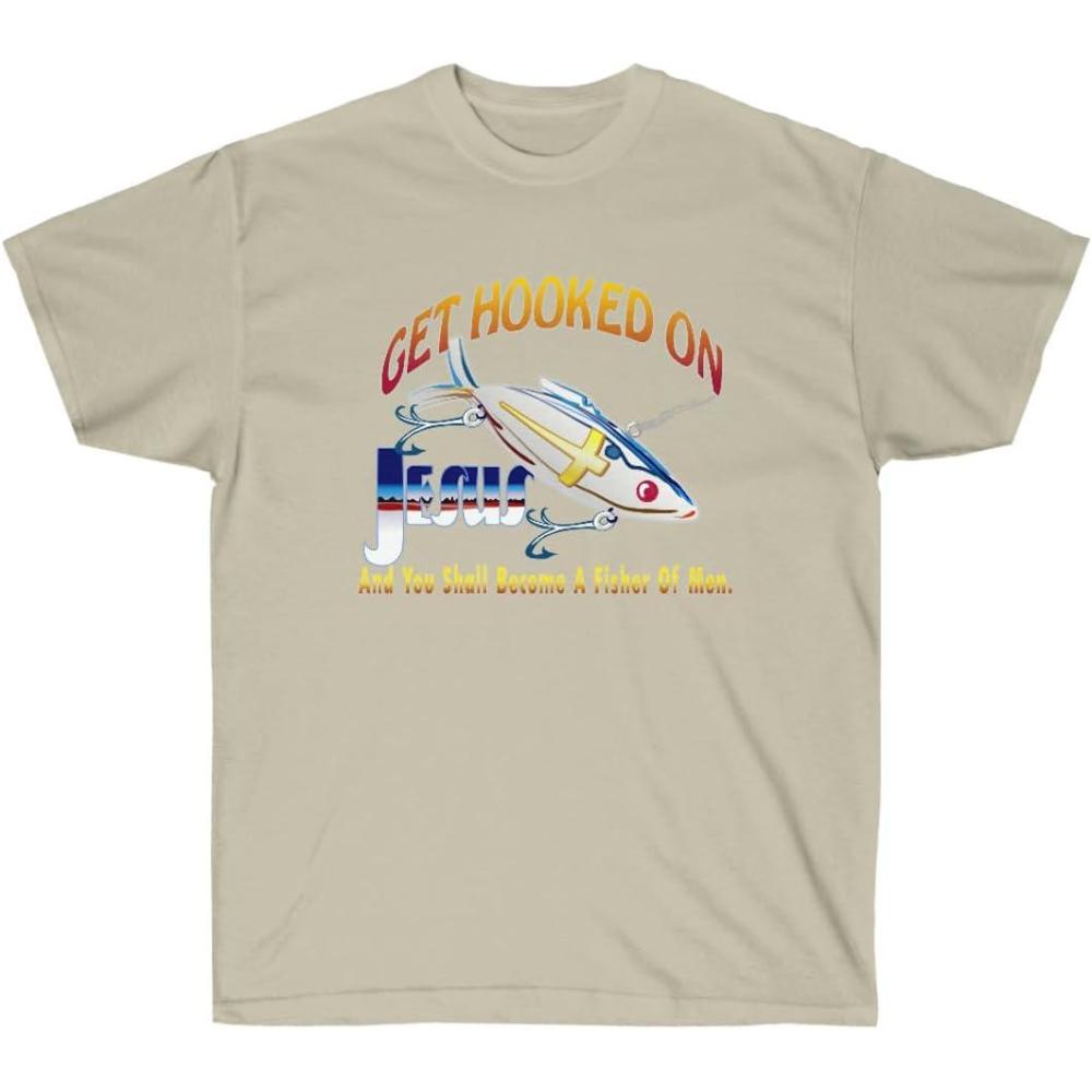 imageGet Hooked On Jesus and You Should Become A Fisher of Men  Christian TShirtSand