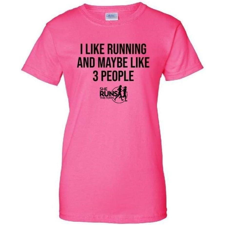 imageGreekgear I Like Running amp Maybe 3 People TShirt She RunHot Pink