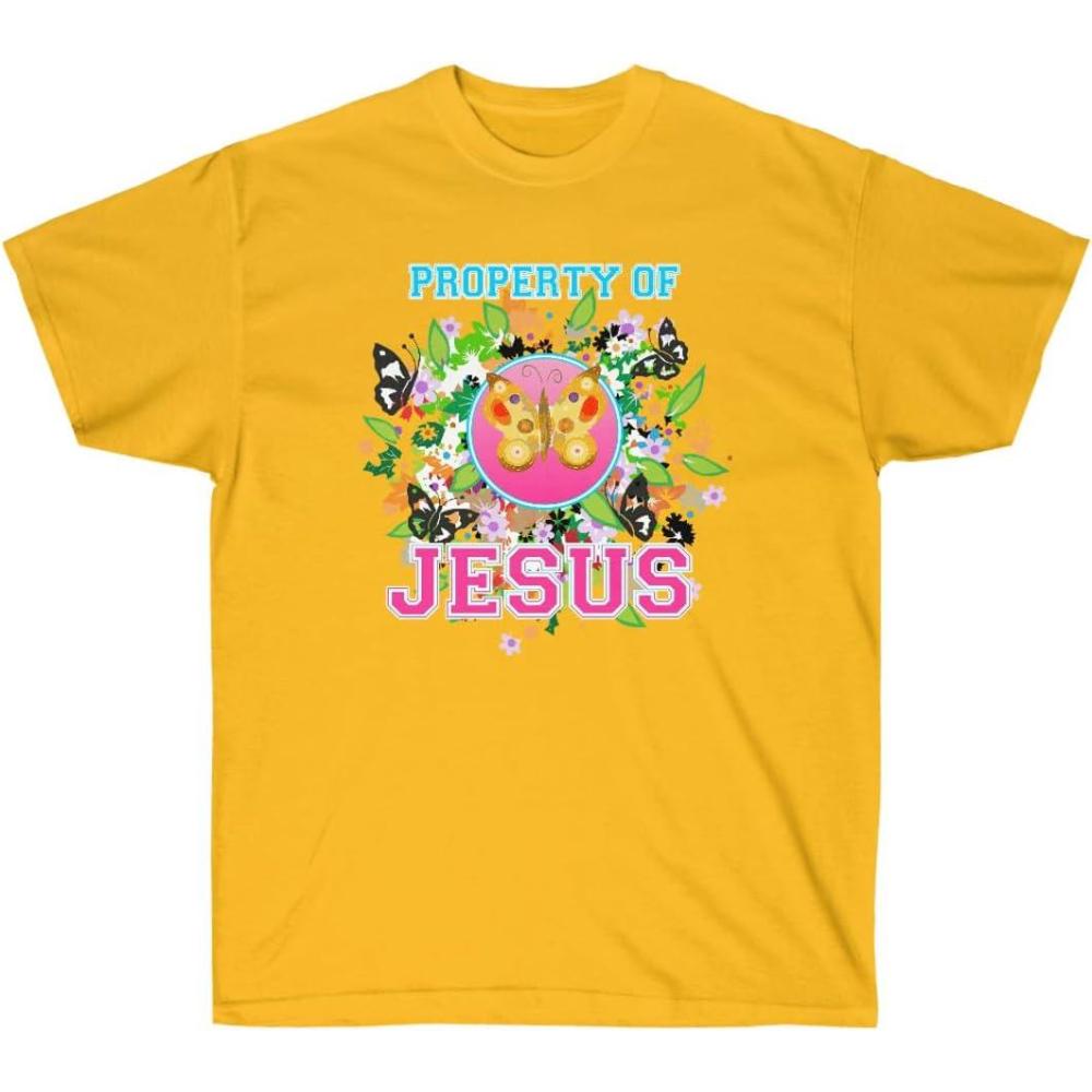 imageProperty of Jesus Butterfly  Christian TShirtGold