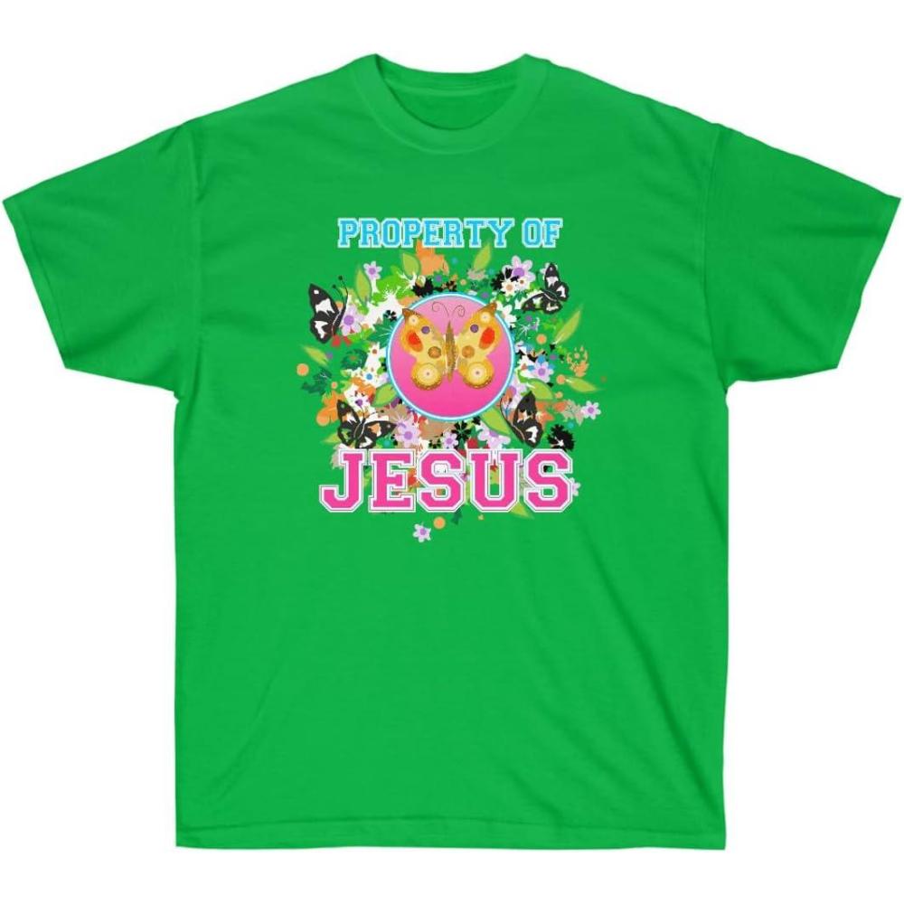 imageProperty of Jesus Butterfly Christian TShirtIrish Green