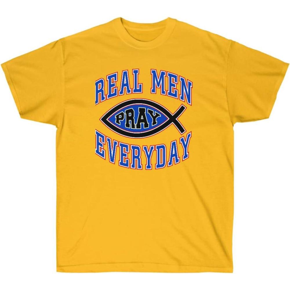 imageReal Men Pray Everyday Christian TShirtGold