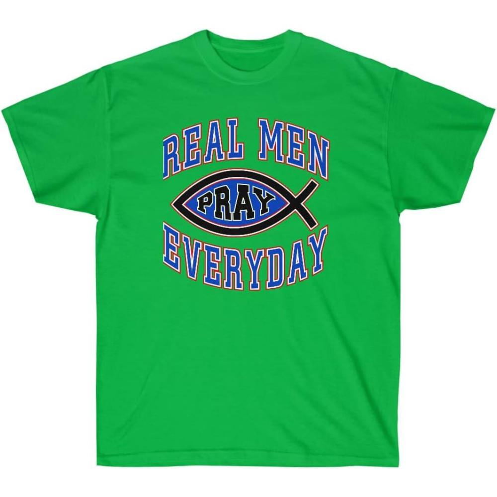 imageReal Men Pray Everyday Christian TShirtIrish Green