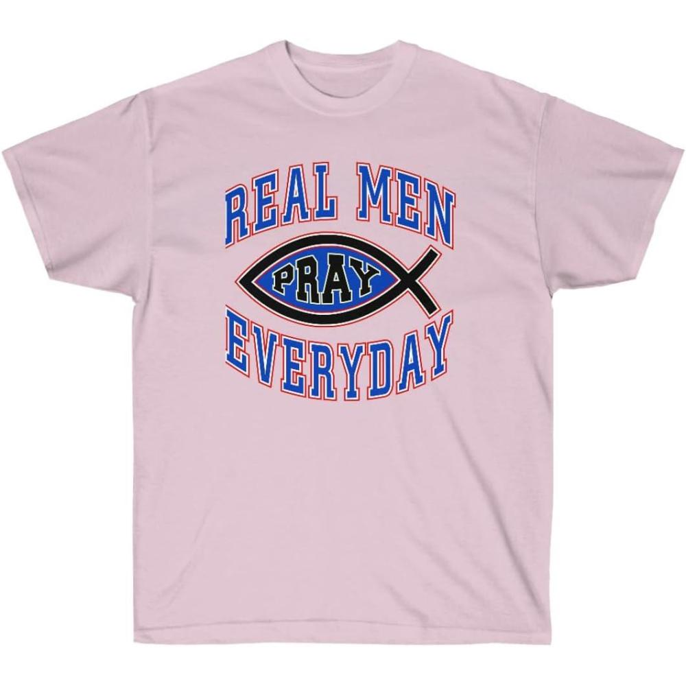 imageReal Men Pray Everyday Christian TShirtLight Pink