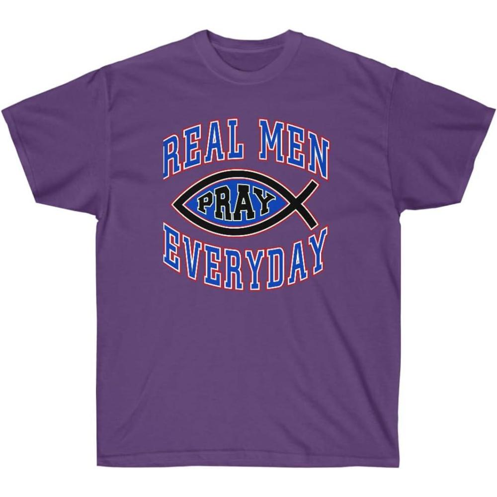 imageReal Men Pray Everyday Christian TShirtPurple