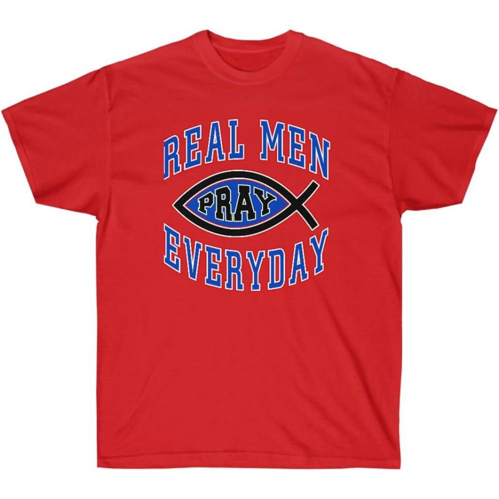 imageReal Men Pray Everyday Christian TShirtRed