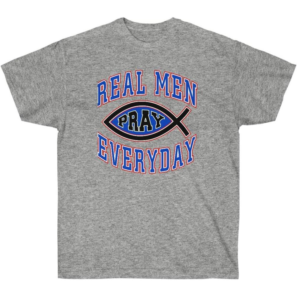 imageReal Men Pray Everyday  Christian TShirtSport Grey