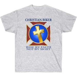 Christian Biker – Ride by Faith – Christian T-Shirt(Ash)