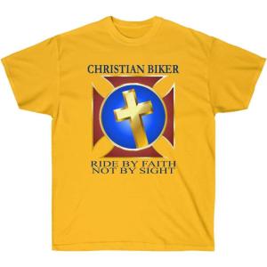 Christian Biker – Ride by Faith – Christian T-Shirt(Gold)