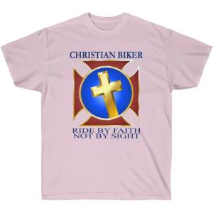 Christian Biker – Ride by Faith – Christian T-Shirt(Light Pink)