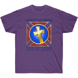 Christian Biker – Ride by Faith – Christian T-Shirt(Purple)