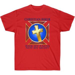 Christian Biker – Ride by Faith – Christian T-Shirt(Red)
