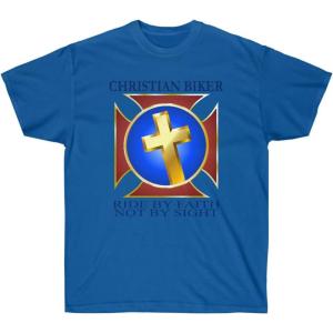 Christian Biker – Ride by Faith – Christian T-Shirt(Royal)