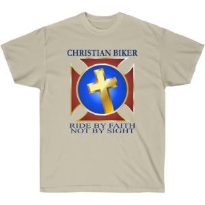 Christian Biker – Ride by Faith – Christian T-Shirt(Sand)