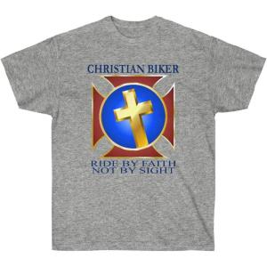 Christian Biker – Ride by Faith – Christian T-Shirt(Sport Grey)