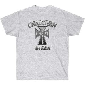 Express Design Group Christian Biker – Christ for Life – Christian T-Shirt(Ash)