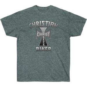 Express Design Group Christian Biker – Christ for Life – Christian T-Shirt(Dark Heather)