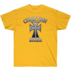 Express Design Group Christian Biker – Christ for Life – Christian T-Shirt(Gold)