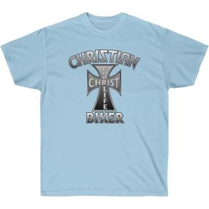 Express Design Group Christian Biker – Christ for Life – Christian T-Shirt(Light Blue)