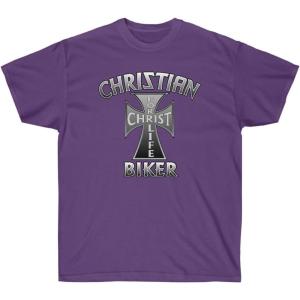 Express Design Group Christian Biker – Christ for Life – Christian T-Shirt(Purple)
