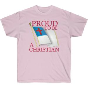 Express Design Group Proud to Be A Christian Flag – Christian T-Shirt(Light Pink)