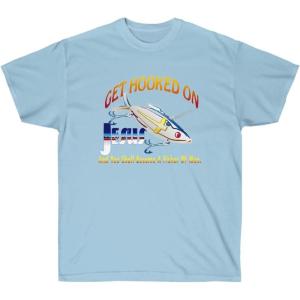 Get Hooked On Jesus and You Should Become A Fisher of Men – Christian T-Shirt(Light Blue)
