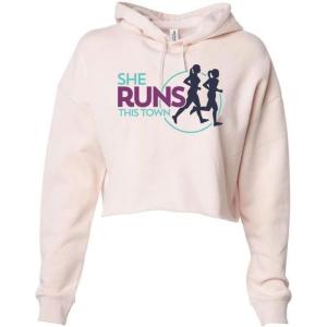 Greekgear She Runs This Town Triblend Cropped Long Sleeve Hoodie(Tan)