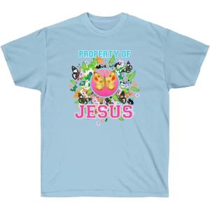 Property of Jesus Butterfly – Christian T-Shirt(Light Blue)