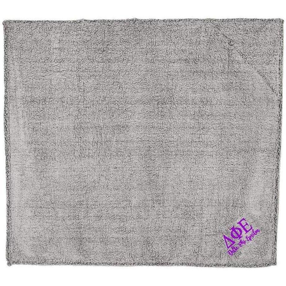 imageDelta Phi Epsilon DPHIE Sherpa Blanket Frosty Grey wLilac Thread Color