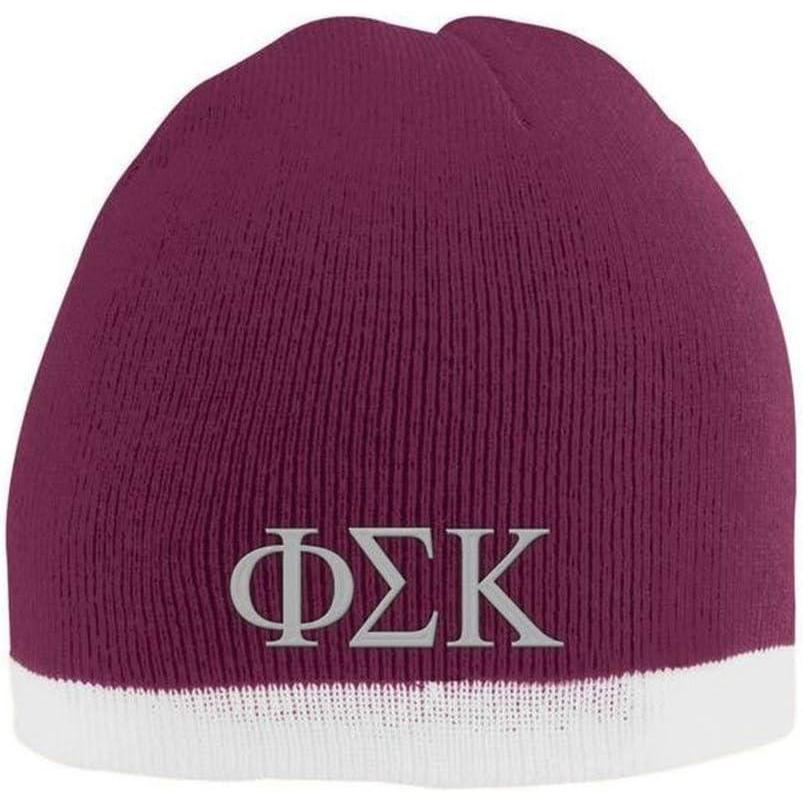 imagePhi Sigma Kappa Two Tone Knit Beanie MaroonWhite