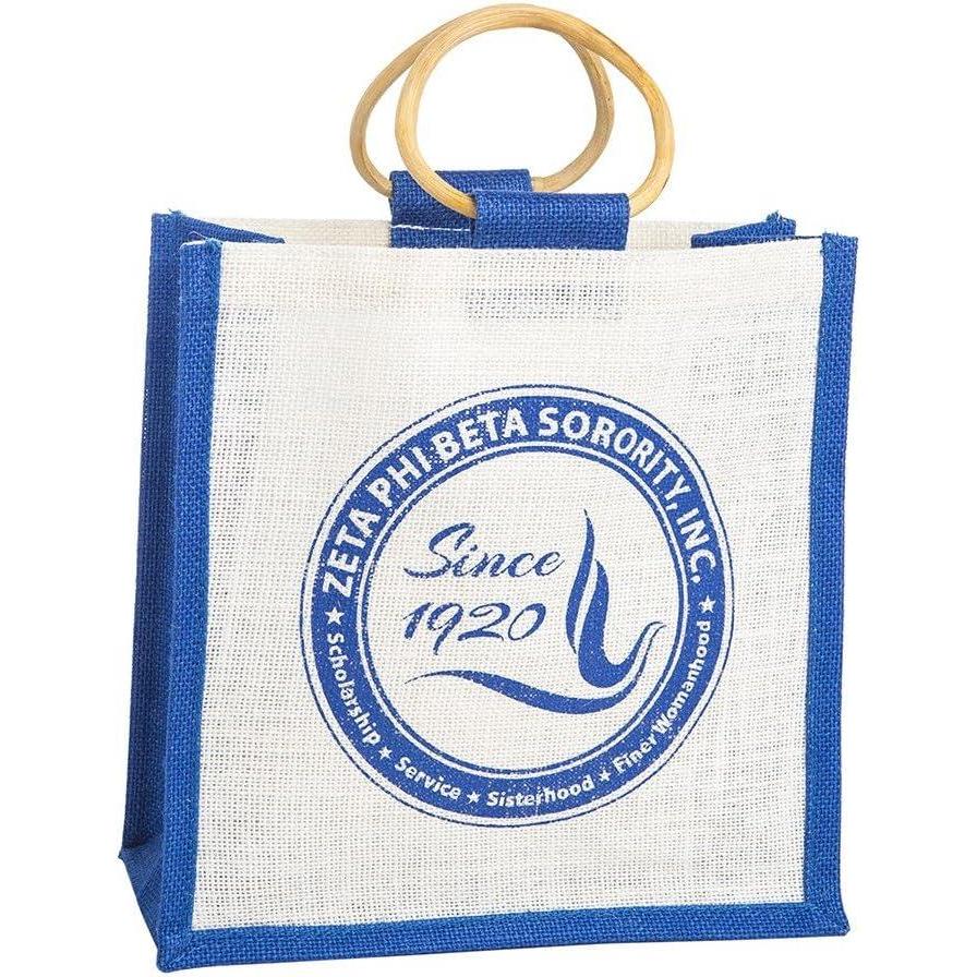 imageZeta Phi Beta Mini Jute BagWhiteRoyal Blue