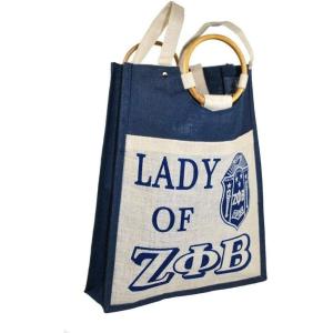 Greekgear Zeta Phi Beta Pocket Jute Shopping Bag(Blue/White)
