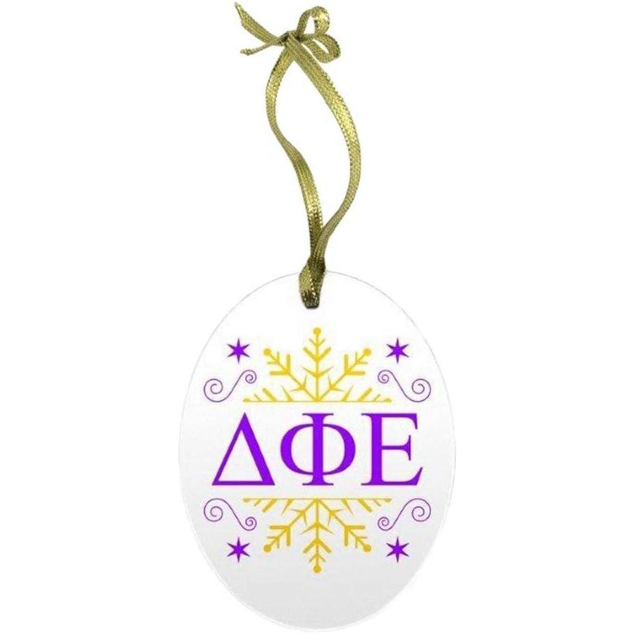 imageDelta Phi Epsilon DPHIE Holiday Color Snowflake Glass Christmas Ornament