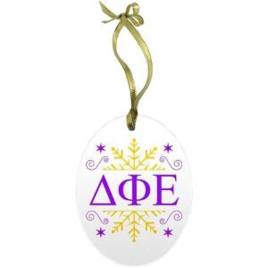 Delta Phi Epsilon DPHIE Holiday Color Snowflake Glass Christmas Ornament