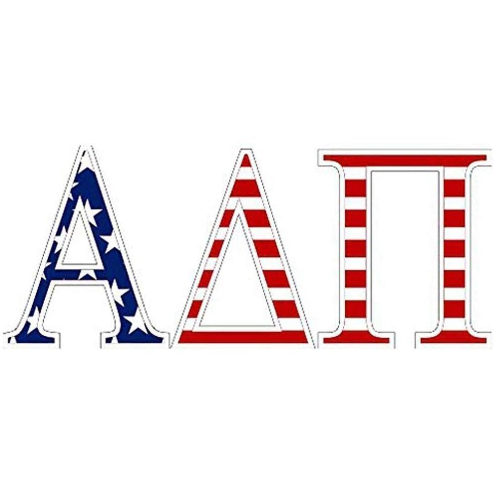 imageAlpha Delta Pi American Flag Greek Letter Sticker 25 Tall