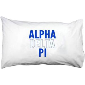 Alpha Delta Pi Name Stack Pillow Cover White w/Royal Blue/White Imprint Color