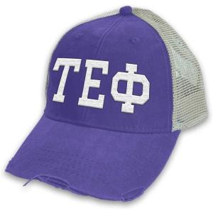 Greekgear Tau Epsilon Phi Distressed Trucker Hat(Purple/ Tan)