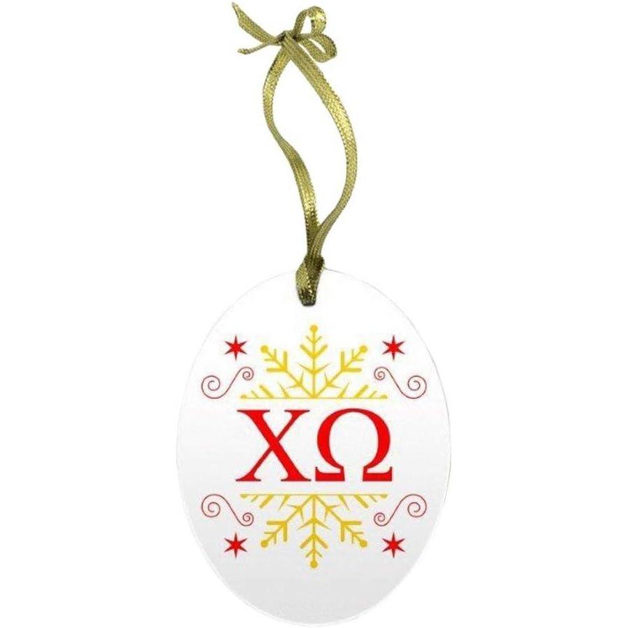 imageChi Omega Chi O Holiday Color Snowflake Glass Christmas Ornament
