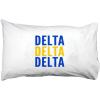 Delta Delta Delta Name Stack Pillow Cover White w/Royal Blue/Gold Imprint Color