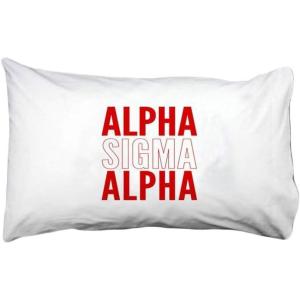 Alpha Sigma Alpha ASA Name Stack Pillow Cover White w/Red/White Imprint Color