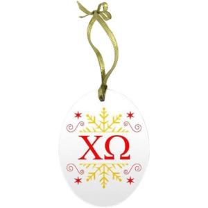 Chi Omega Chi O Holiday Color Snowflake Glass Christmas Ornament