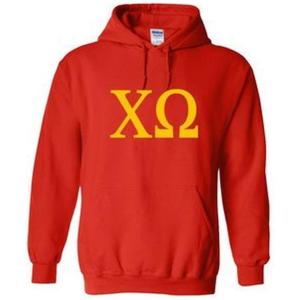 Chi Omega Chi O World Famous Greek Hoodie – Red with Gold Imprint(Red)
