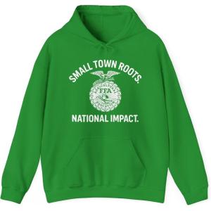 Greekgear FFA – Small Town Roots. National Impact Hooded Sweatshirt(Irish Green)