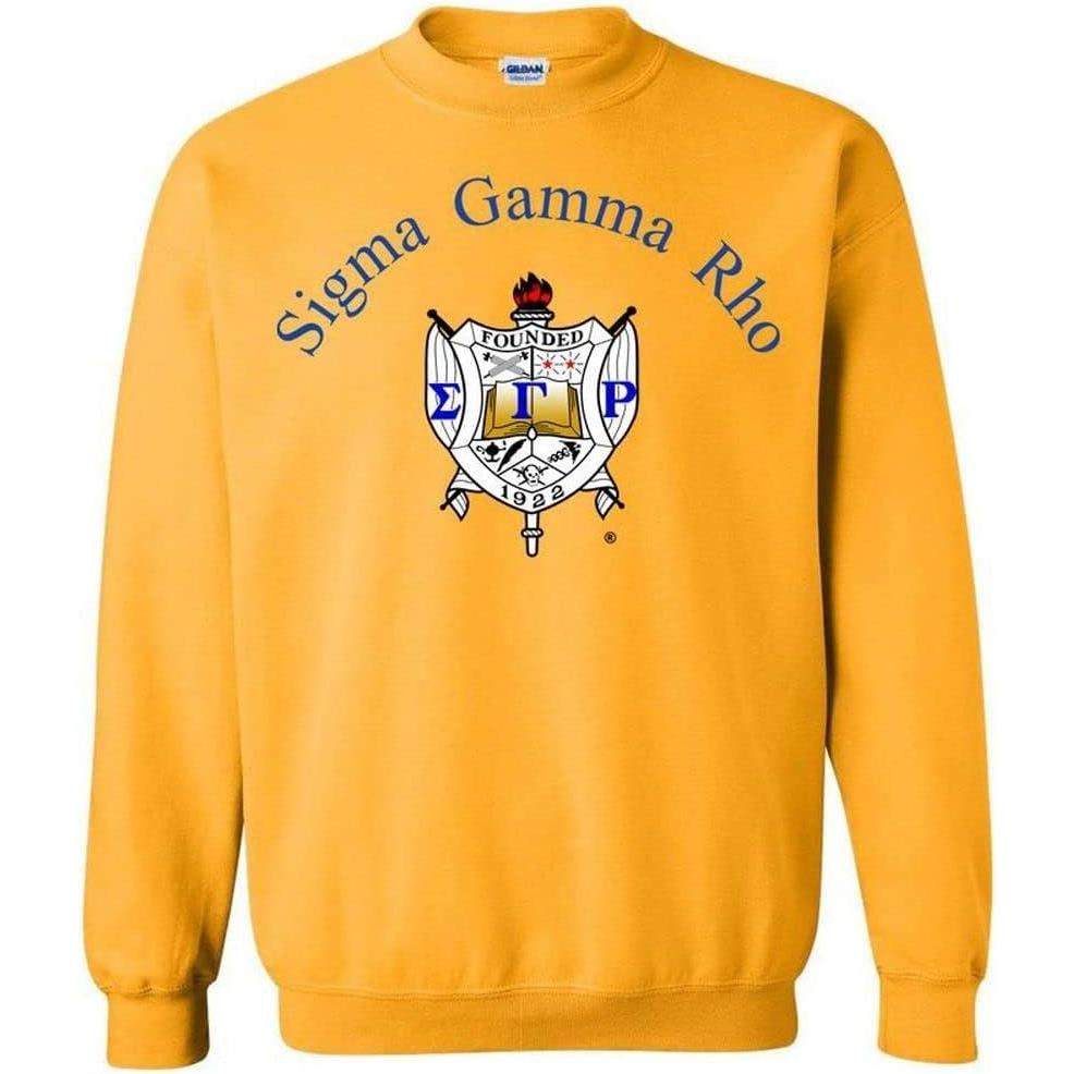 imageGreekgear Sigma Gamma Rho World Famous Crest Shield Printed Crewneck SweatshirtGold