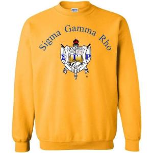 Greekgear Sigma Gamma Rho World Famous Crest – Shield Printed Crewneck Sweatshirt(Gold)